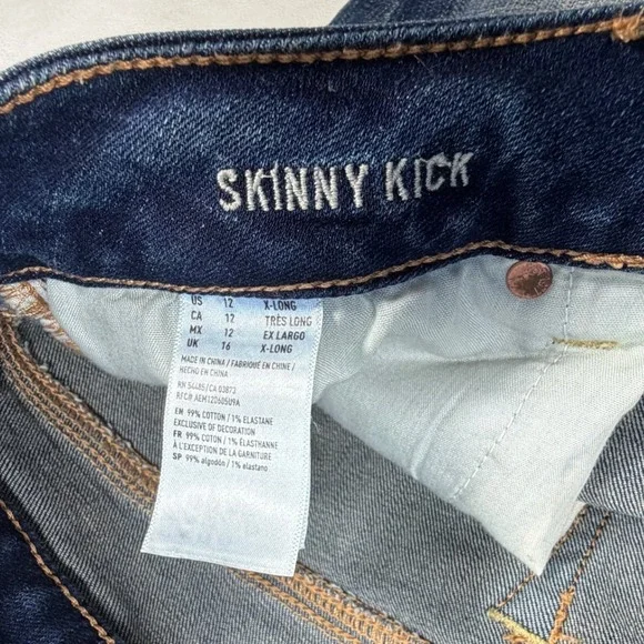 American Eagle Skinny Kick Jeans Womens 12 X-Long Dark Wash Super Stretch Denim - Picture 3 of 10